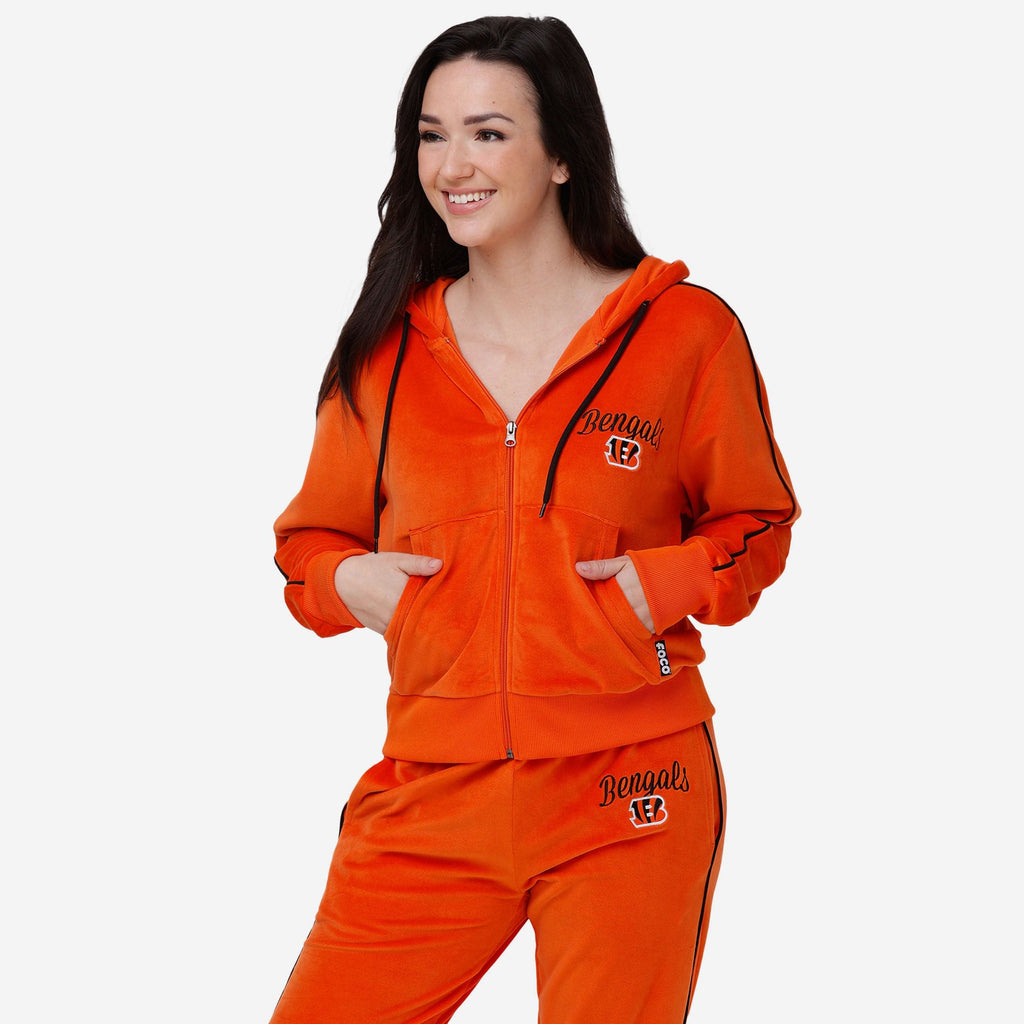 Cincinnati Bengals Womens Orange Velour Zip Up Top FOCO S - FOCO.com