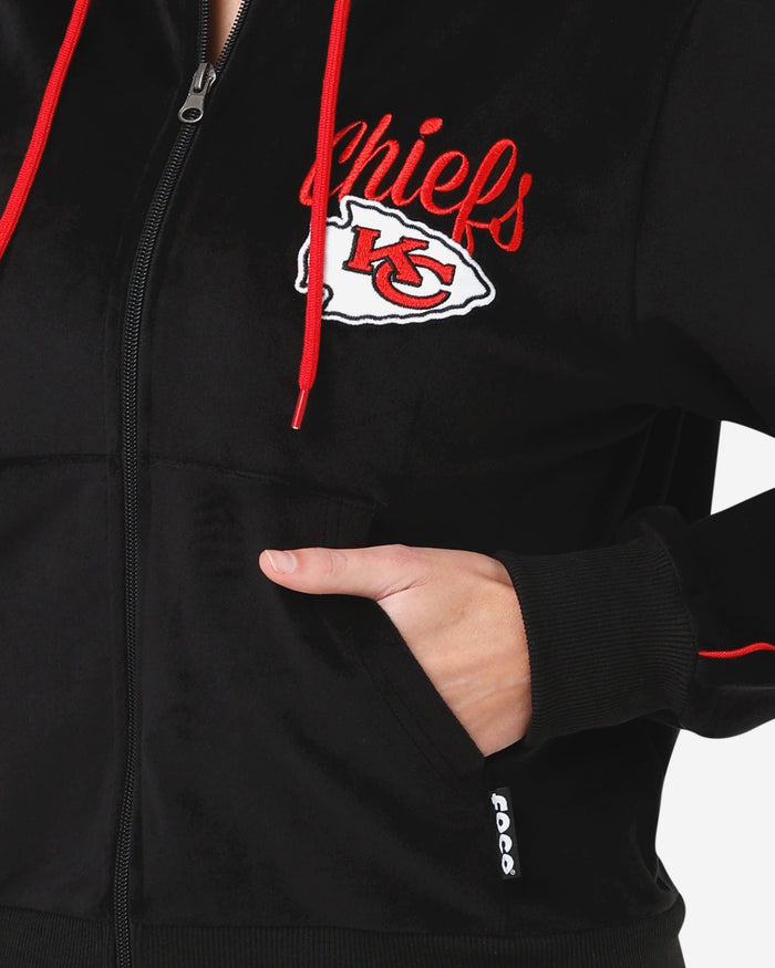 Kansas City Chiefs Womens Black Velour Zip Up Top FOCO - FOCO.com