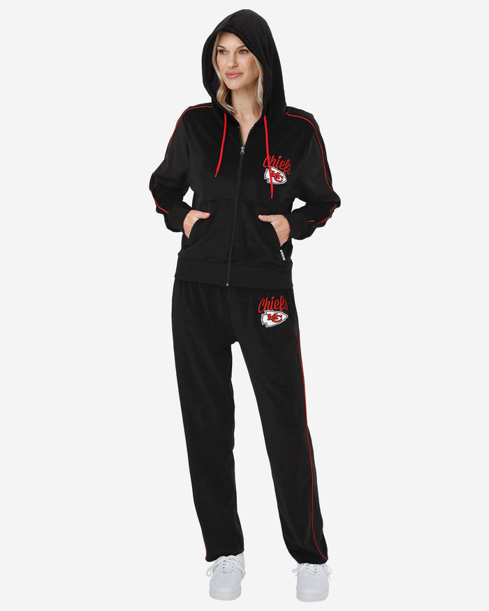 Kansas City Chiefs Womens Black Velour Zip Up Top FOCO - FOCO.com