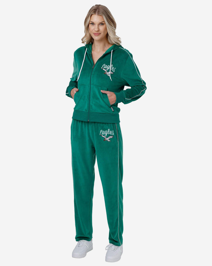 Philadelphia Eagles Womens Kelly Green Velour Zip Up Top FOCO - FOCO.com