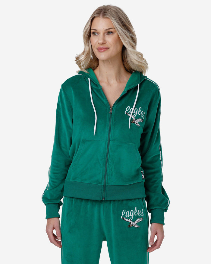 Philadelphia Eagles Womens Kelly Green Velour Zip Up Top FOCO S - FOCO.com