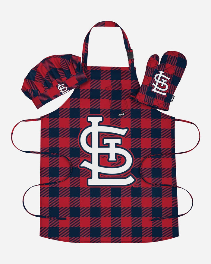 St Louis Cardinals Plaid Chef Set FOCO - FOCO.com