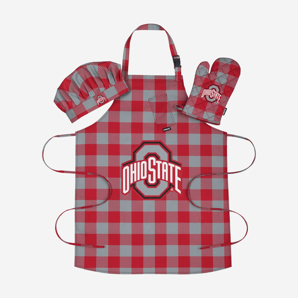 Ohio State Buckeyes Plaid Chef Set FOCO - FOCO.com