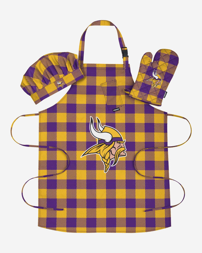 Minnesota Vikings Plaid Chef Set FOCO - FOCO.com