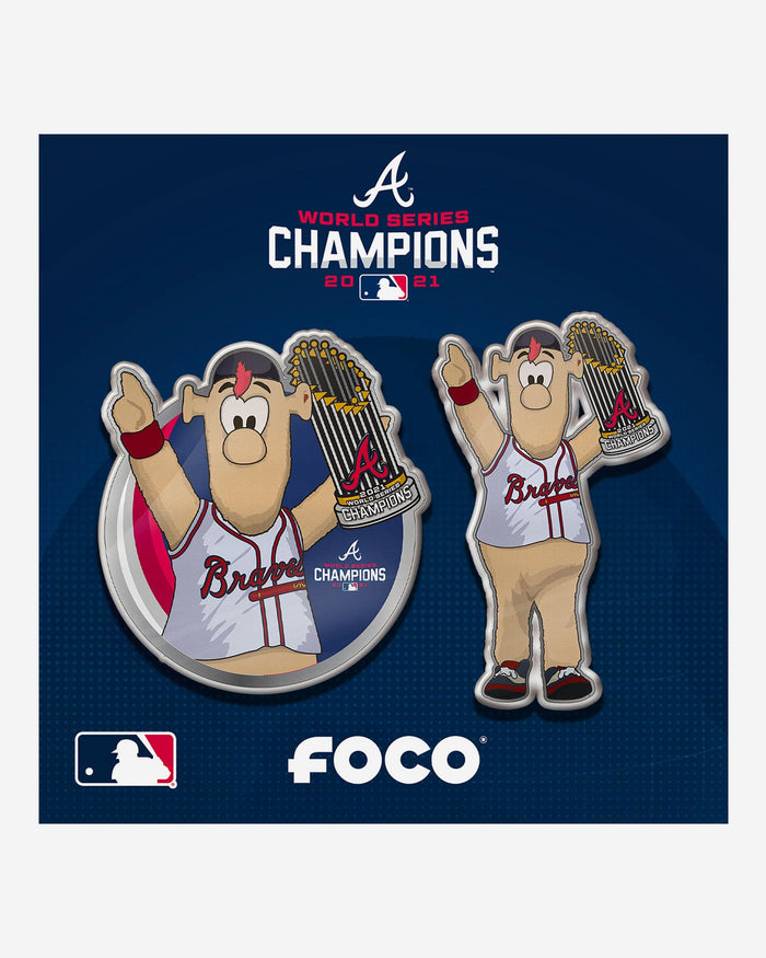 Atlanta Braves 2021 World Series Champions Mascot & Trophy 2 Pack Pin Set FOCO - FOCO.com