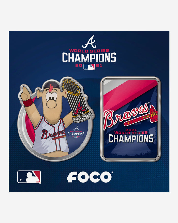 Atlanta Braves 2021 World Series Champions Mascot & Logo 2 Pack Pin Set FOCO - FOCO.com