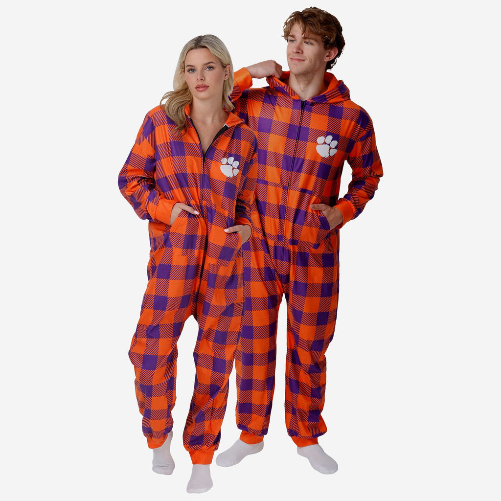 Clemson Tigers Plaid One Piece Pajamas FOCO S - FOCO.com