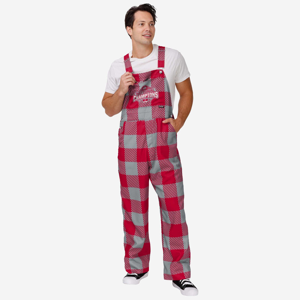 Ohio State Buckeyes 2024 Football National Champions Red Plaid Bib Overalls FOCO S - FOCO.com