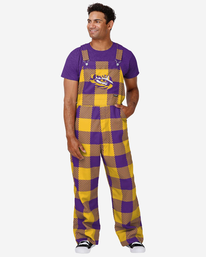 LSU Tigers Mens Plaid Bib Overalls FOCO S - FOCO.com