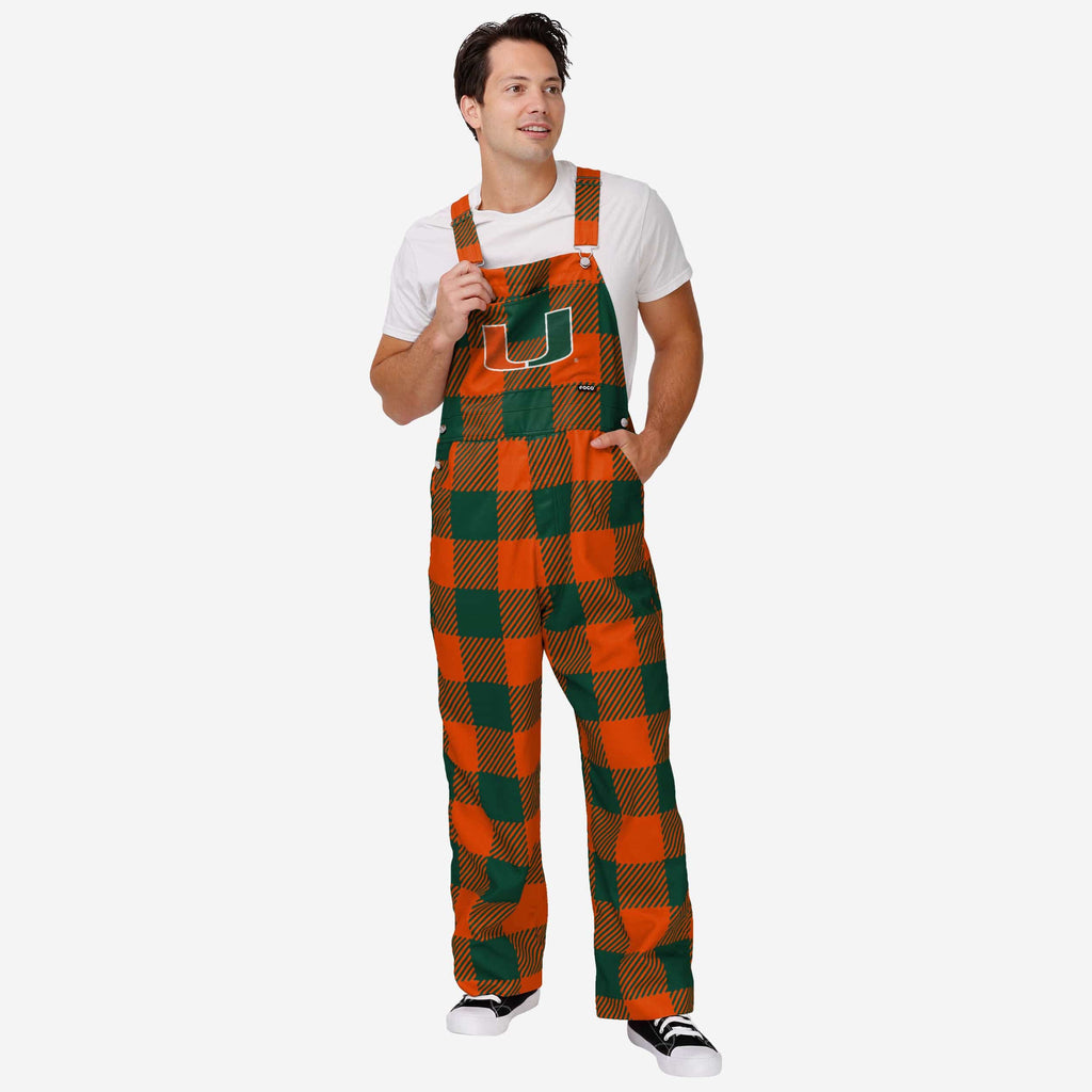 Miami Hurricanes Mens Plaid Bib Overalls FOCO S - FOCO.com