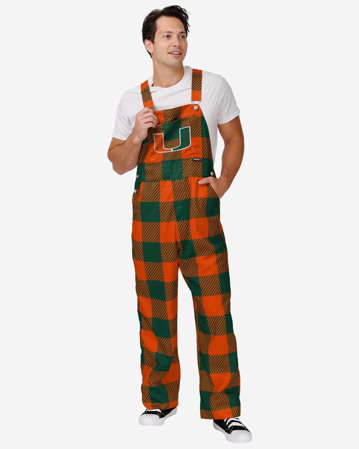 Miami Hurricanes Mens Plaid Bib Overalls FOCO S - FOCO.com