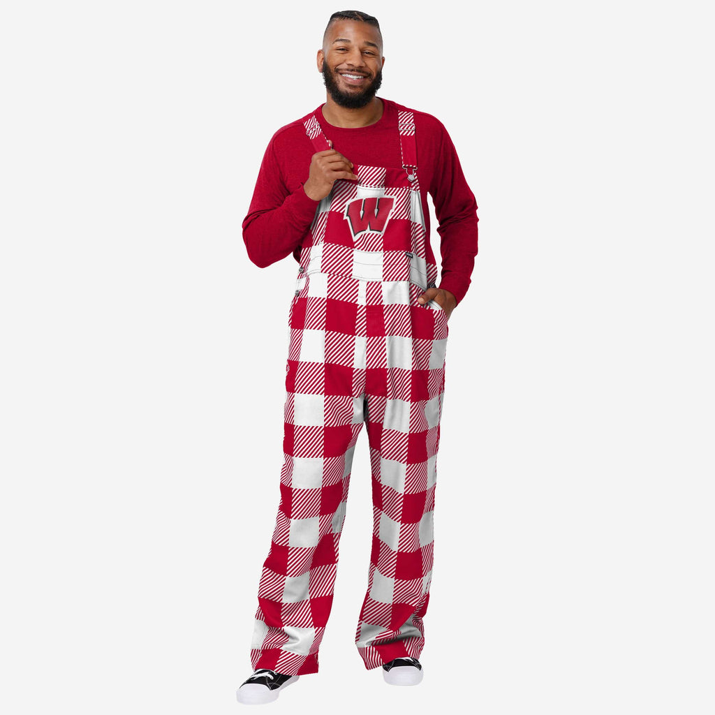 Wisconsin Badgers Mens Plaid Bib Overalls FOCO S - FOCO.com