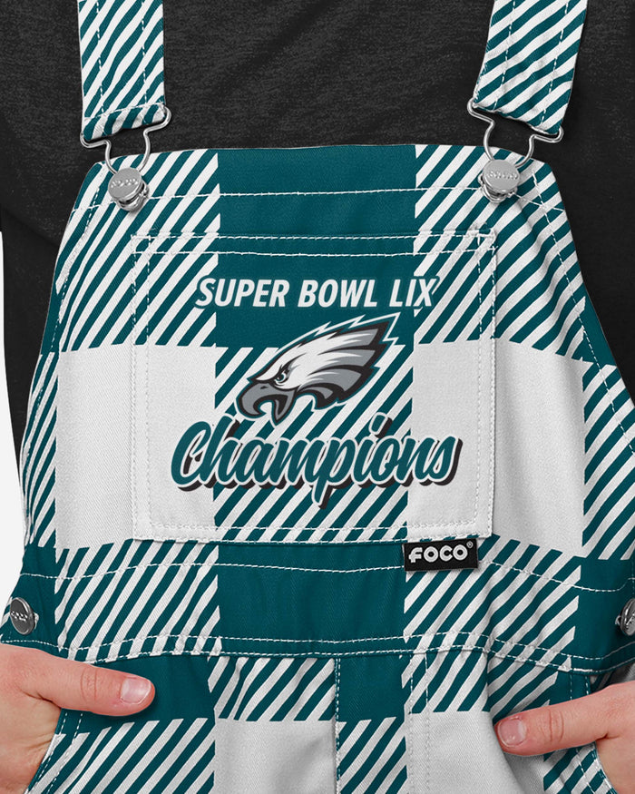 Philadelphia Eagles Super Bowl Super Bowl LIX Champions Youth Plaid Bib Overalls FOCO - FOCO.com