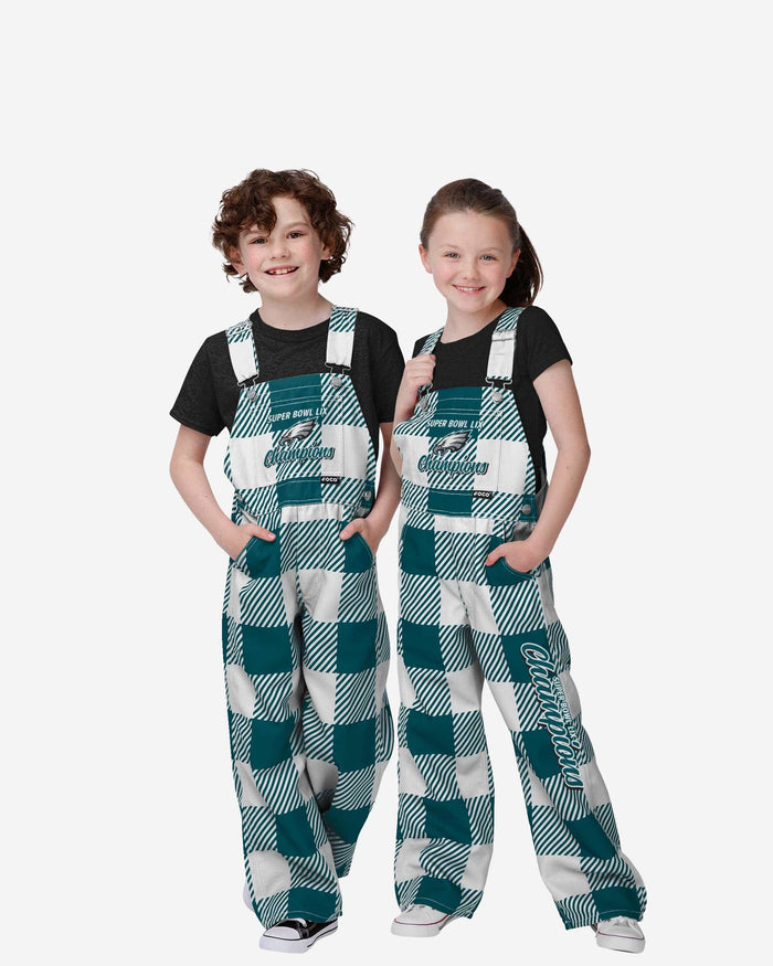 Philadelphia Eagles Super Bowl Super Bowl LIX Champions Youth Plaid Bib Overalls FOCO 8 (S) - FOCO.com