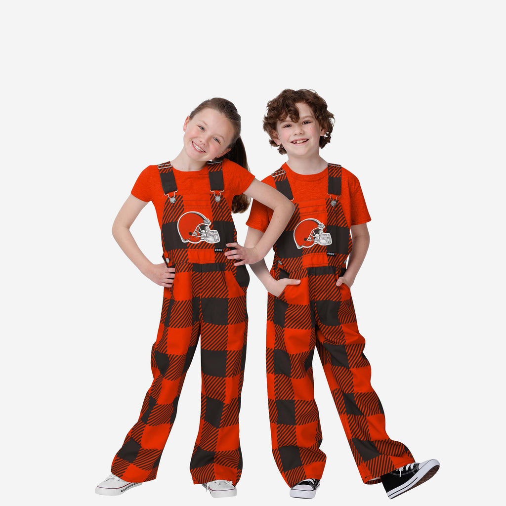 Cleveland Browns Buffalo Youth Plaid Bib Overalls FOCO 8 (S) - FOCO.com