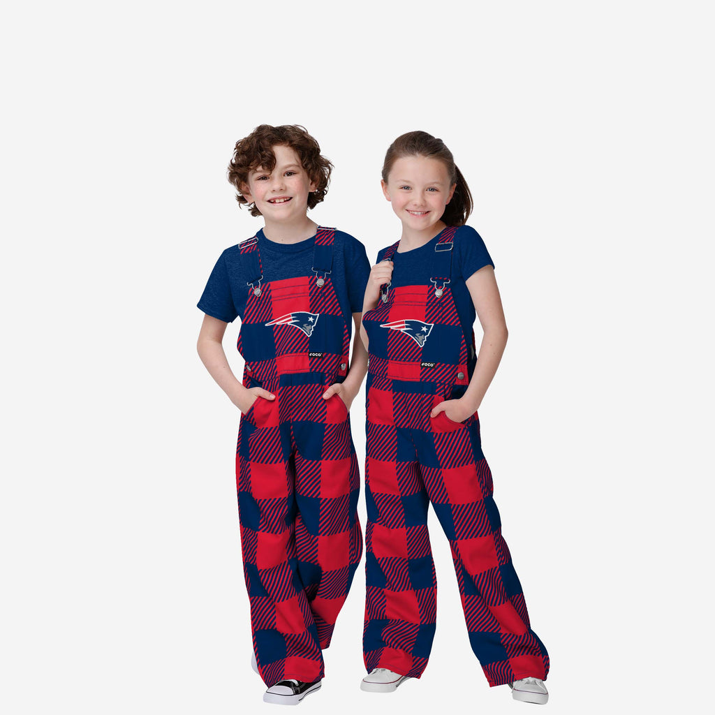 New England Patriots Buffalo Youth Plaid Bib Overalls FOCO 8 (S) - FOCO.com