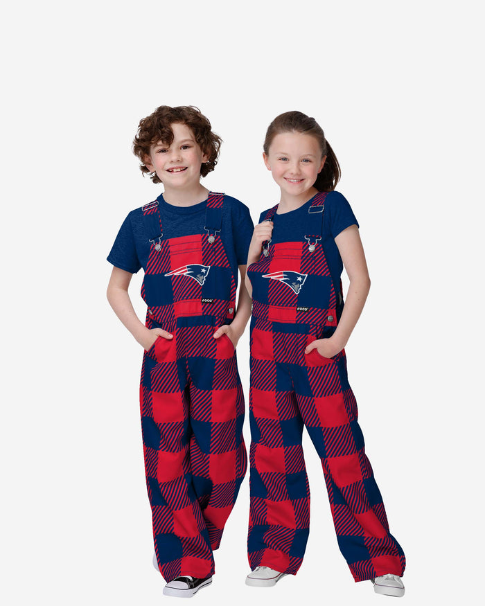 New England Patriots Buffalo Youth Plaid Bib Overalls FOCO 8 (S) - FOCO.com