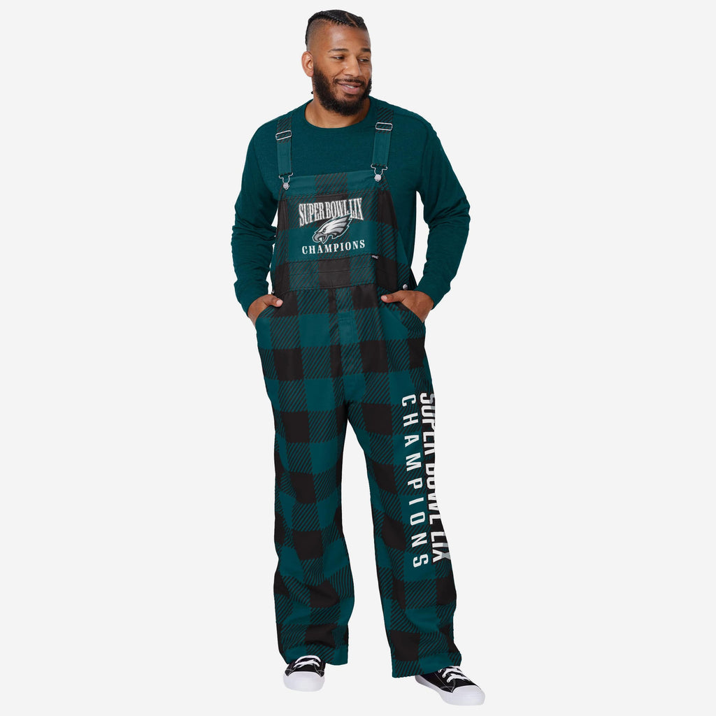 Philadelphia Eagles Super Bowl LIX Champions Plaid Bib Overalls FOCO S - FOCO.com