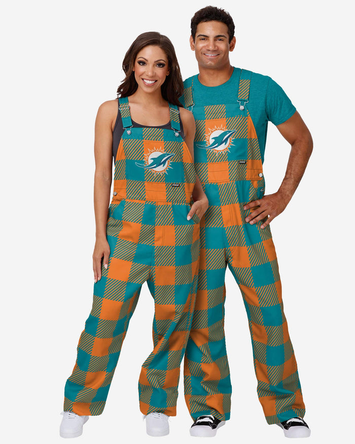 Miami Dolphins Mens Plaid Bib Overalls FOCO - FOCO.com