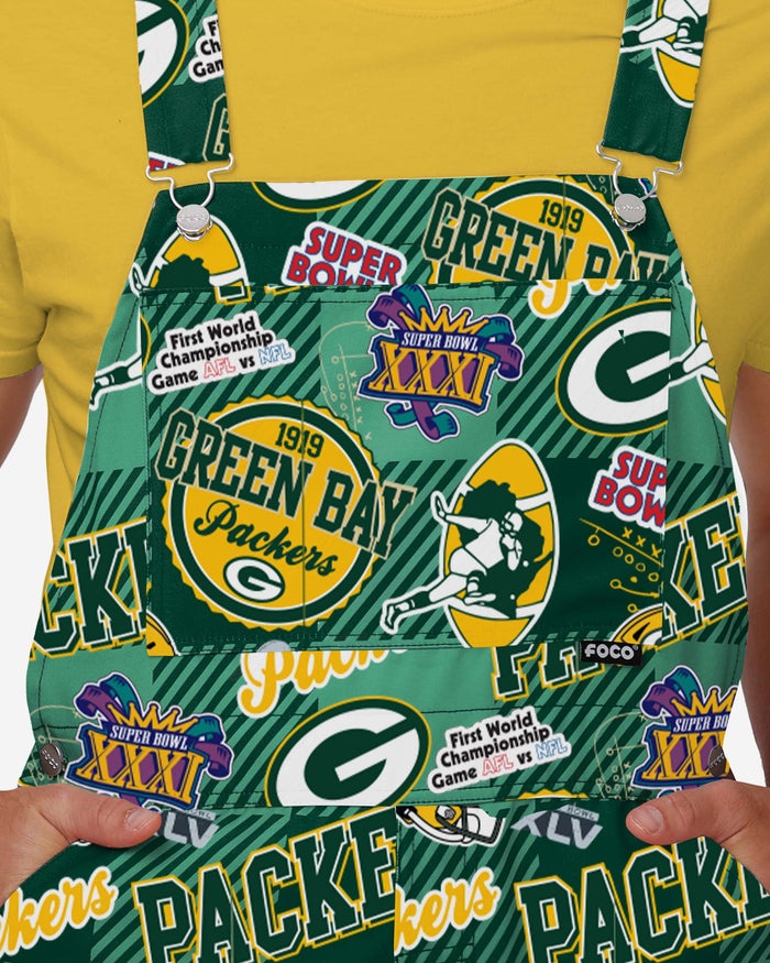 Green Bay Packers Mens Historic Print Bib Overalls FOCO - FOCO.com