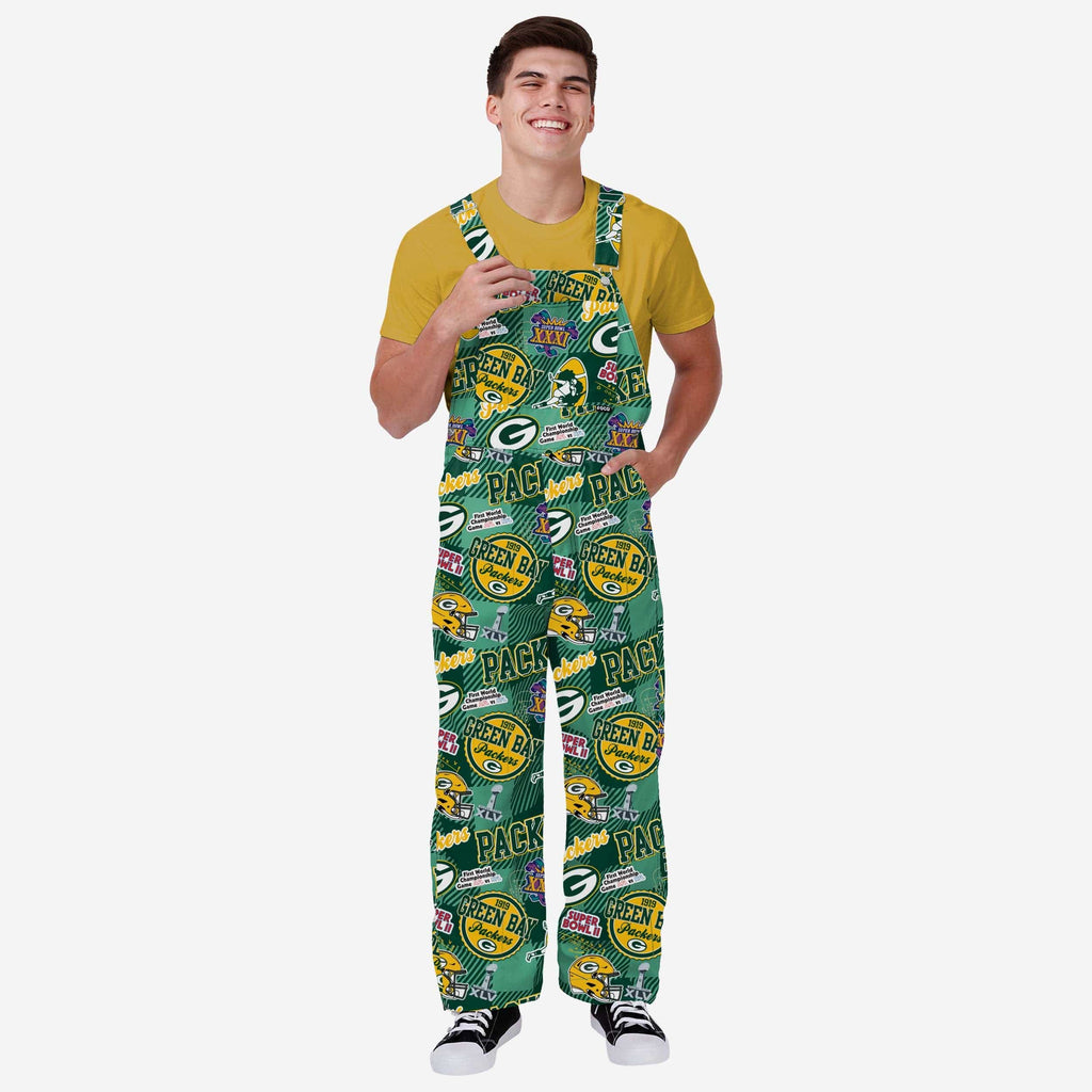 Green Bay Packers Mens Historic Print Bib Overalls FOCO S - FOCO.com