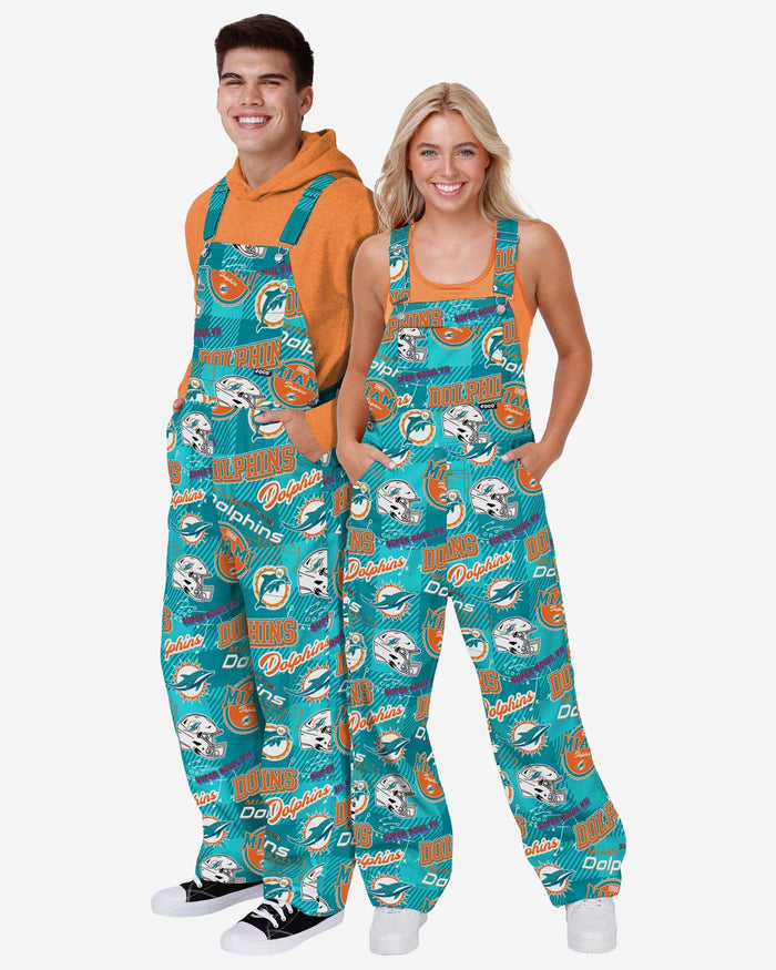 Miami Dolphins Mens Historic Print Bib Overalls FOCO - FOCO.com