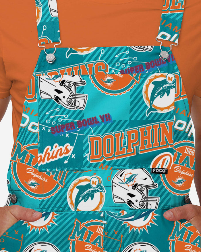 Miami Dolphins Mens Historic Print Bib Overalls FOCO - FOCO.com