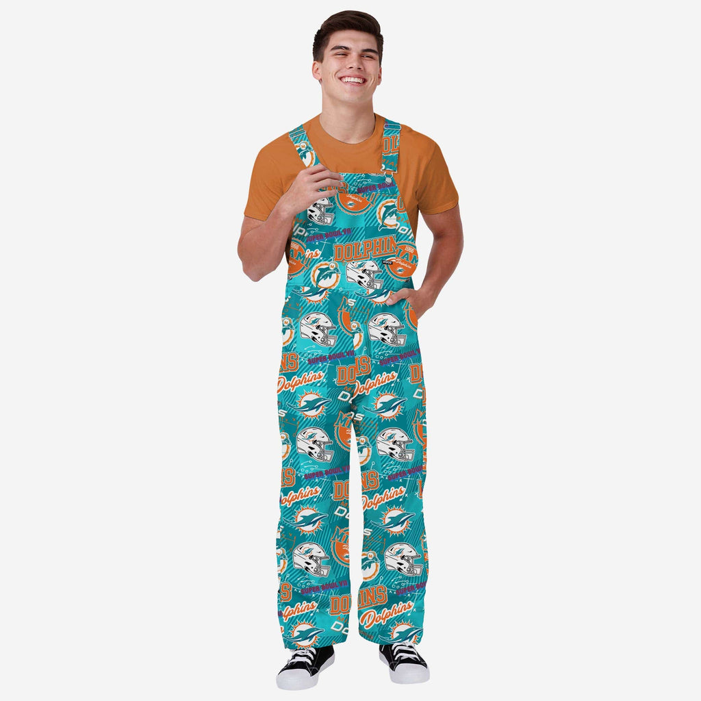 Miami Dolphins Mens Historic Print Bib Overalls FOCO S - FOCO.com