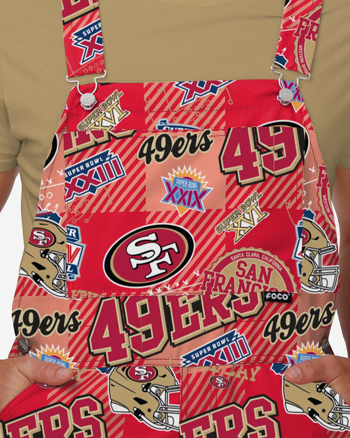 San Francisco 49ers Mens Historic Print Bib Overalls FOCO - FOCO.com