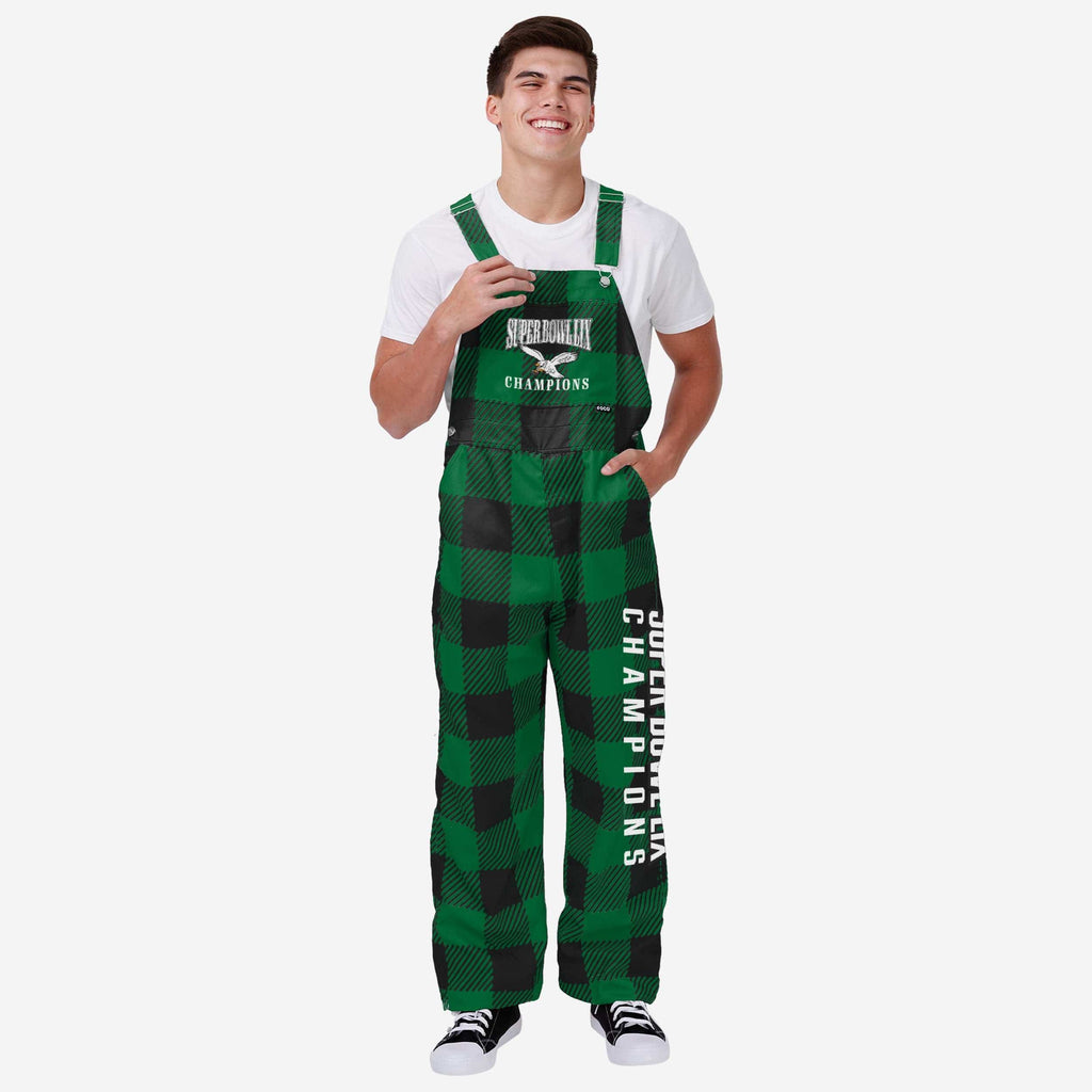 Philadelphia Eagles Super Bowl LIX Champions Kelly Green Plaid Bib Overalls FOCO S - FOCO.com