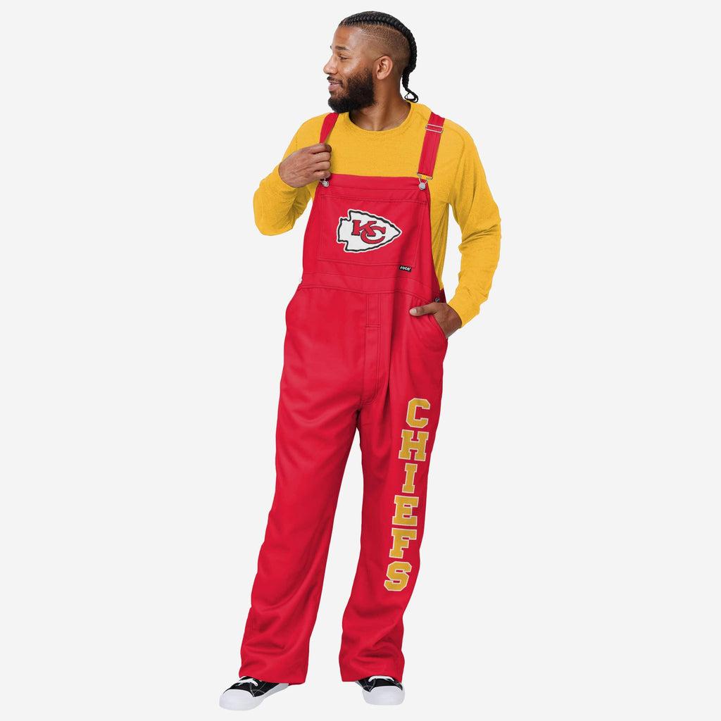 Kansas City Chiefs Mens Solid Wordmark Bib Overalls FOCO S - FOCO.com