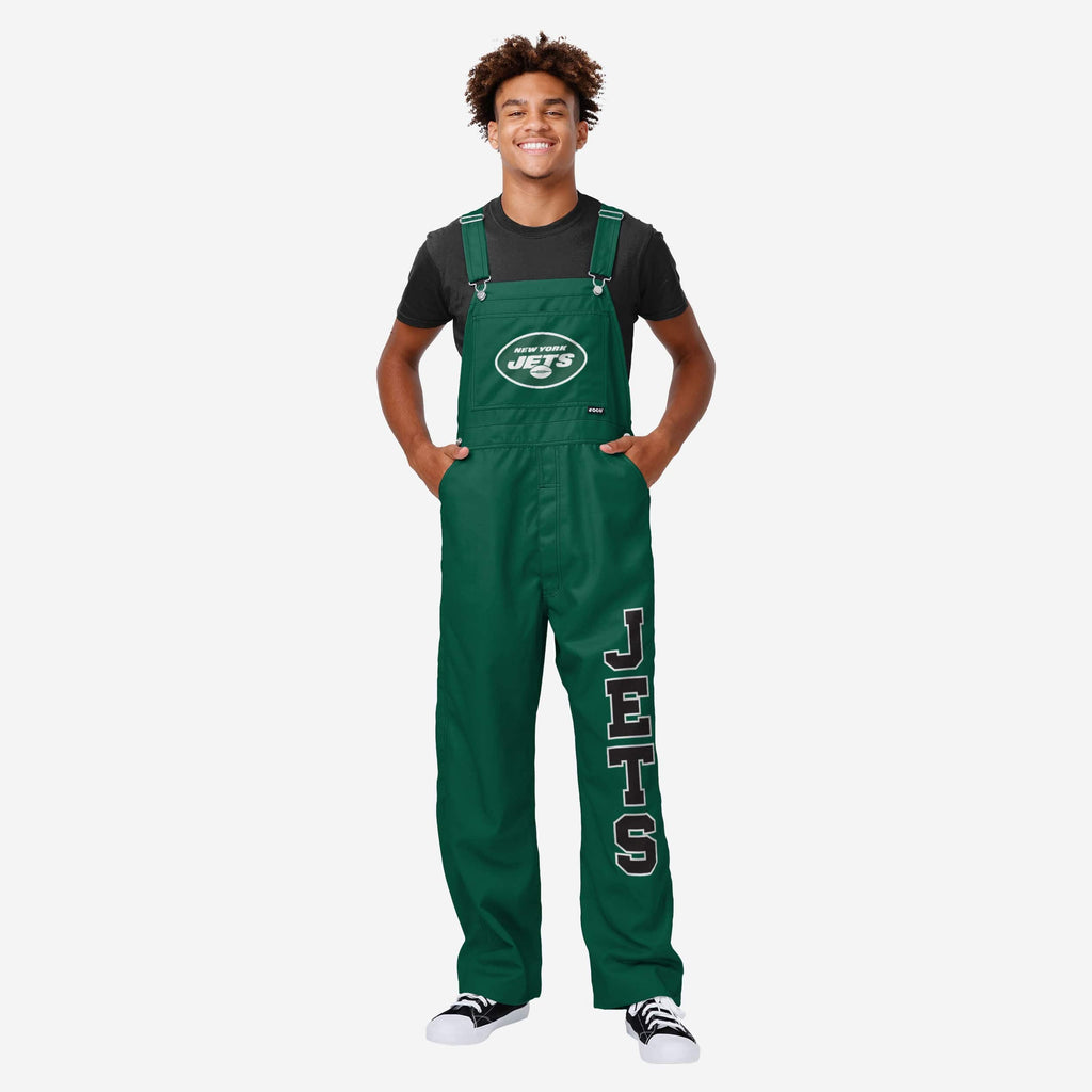 New York Jets Mens Solid Wordmark Bib Overalls FOCO S - FOCO.com