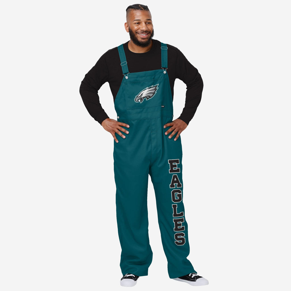 Philadelphia Eagles Mens Solid Wordmark Bib Overalls FOCO S - FOCO.com