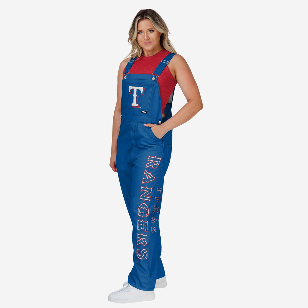 Texas Rangers Womens Big Logo Bib Overalls FOCO XS - FOCO.com