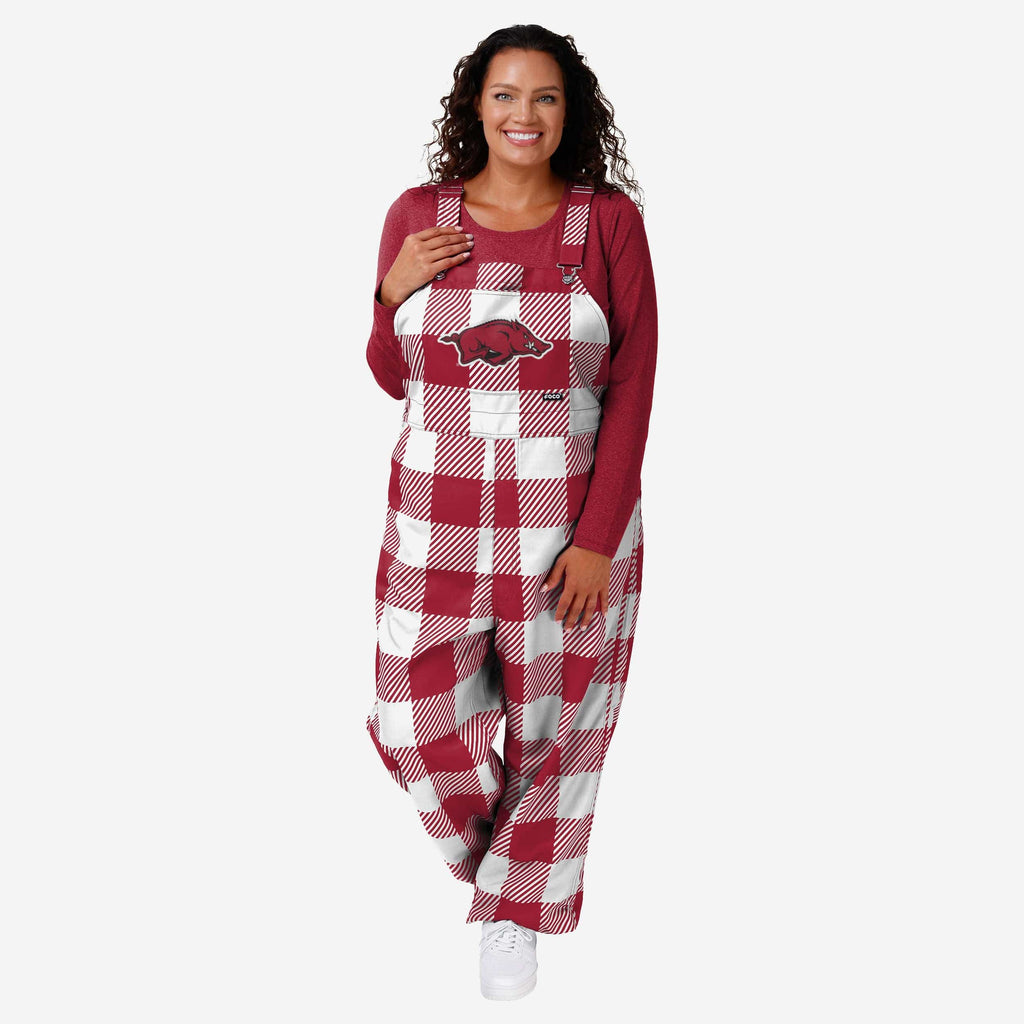 Arkansas Razorbacks Womens Plaid Bib Overalls FOCO XS - FOCO.com