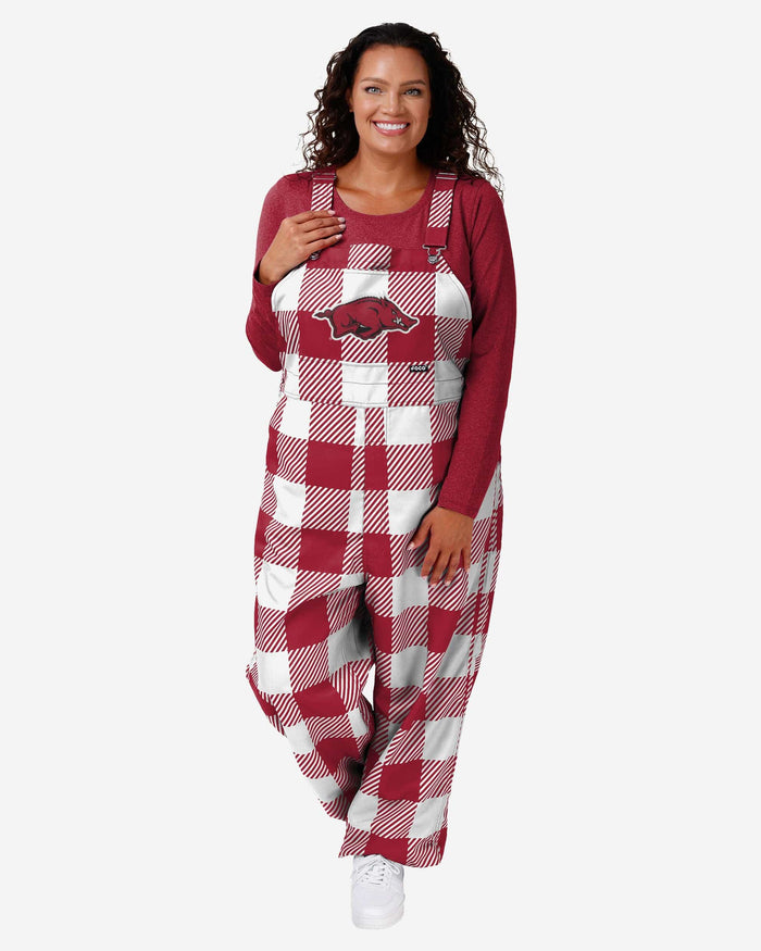 Arkansas Razorbacks Womens Plaid Bib Overalls FOCO XS - FOCO.com