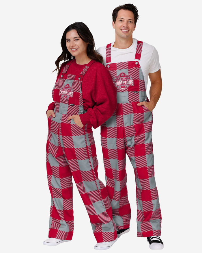 Ohio State Buckeyes 2024 Football National Champions Womens Red Plaid Bib Overalls FOCO - FOCO.com