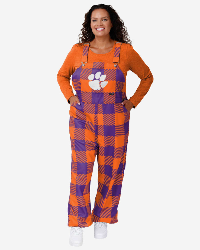 Clemson Tigers Womens Plaid Bib Overalls FOCO XS - FOCO.com