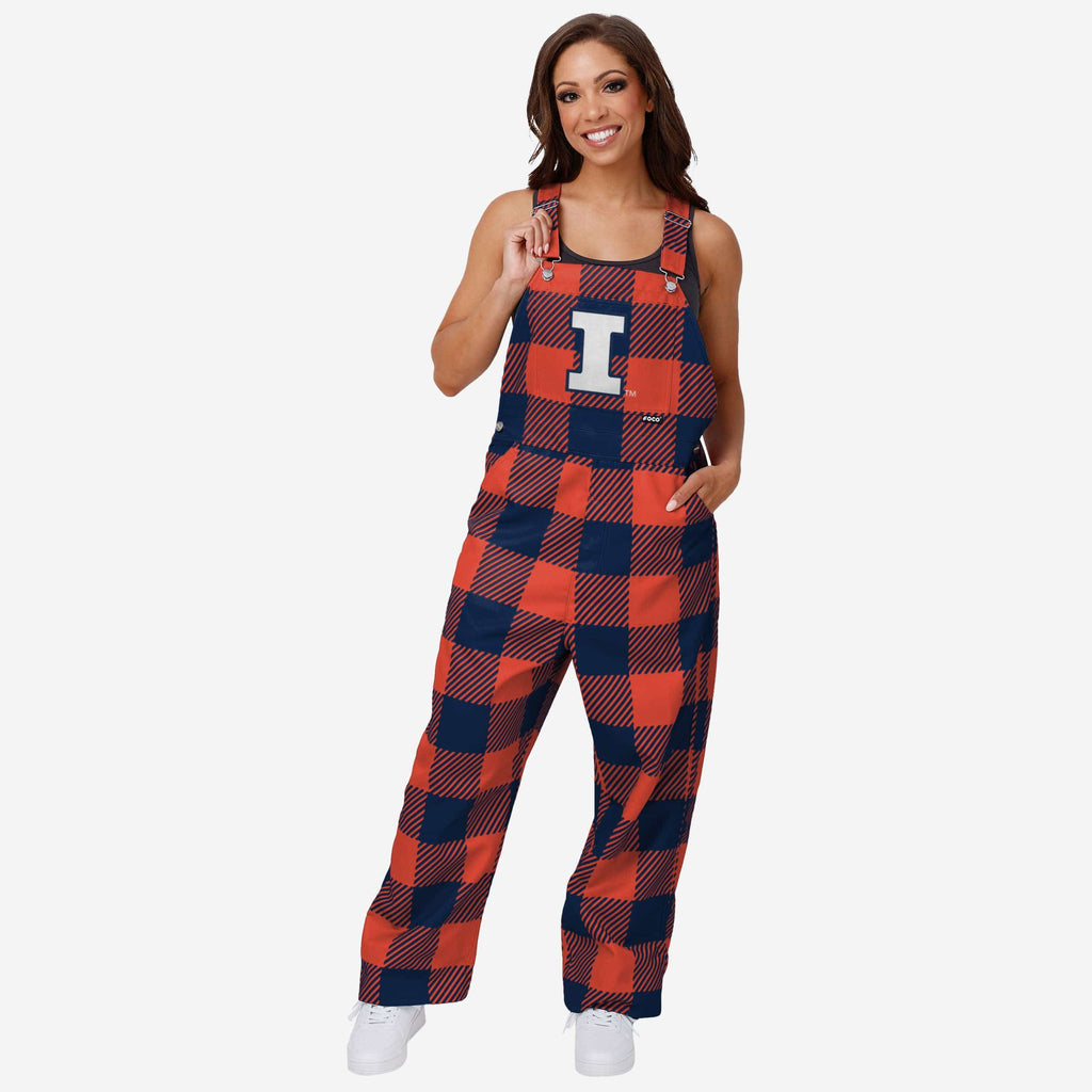 Illinois Fighting Illini Womens Plaid Bib Overalls FOCO XS - FOCO.com