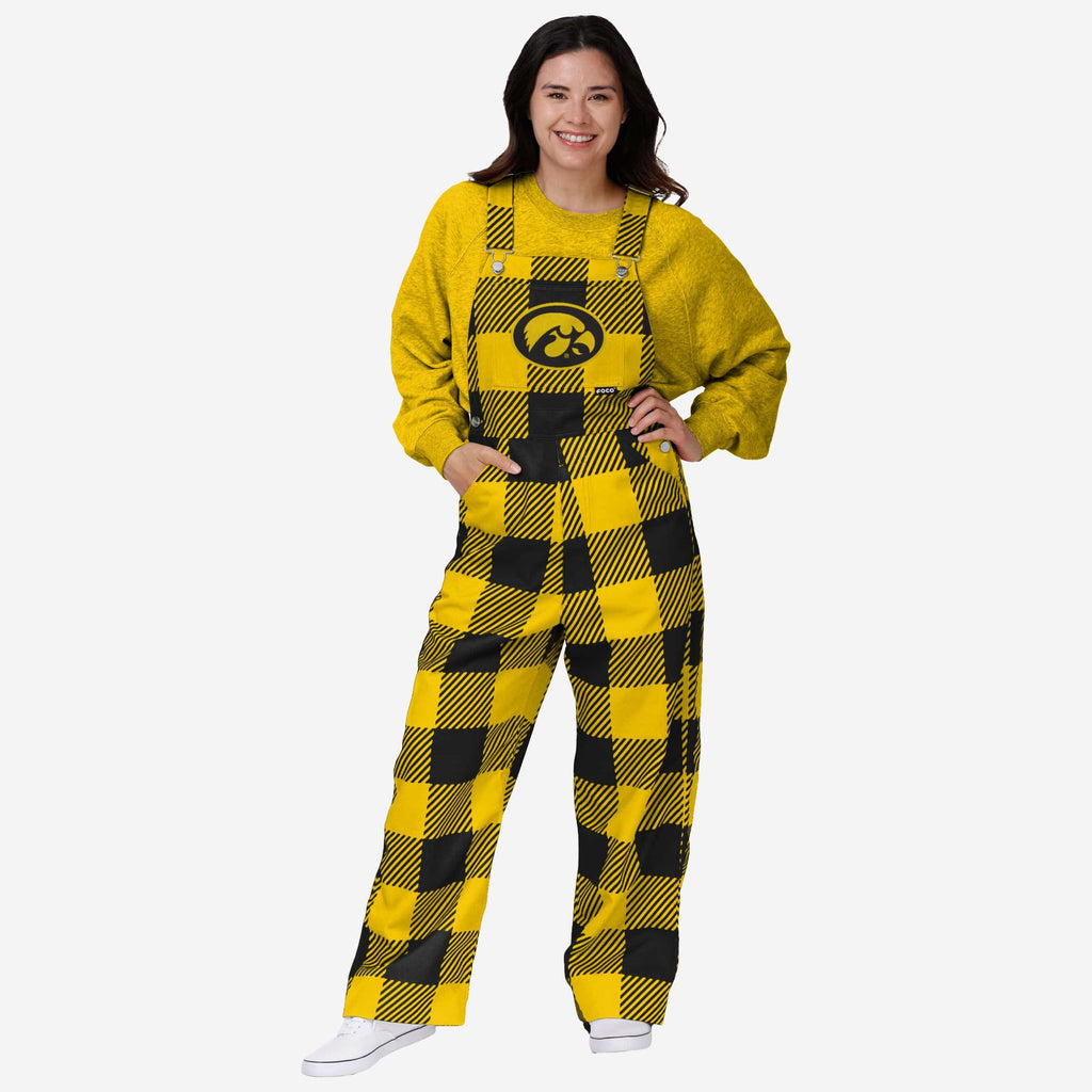 Iowa Hawkeyes Womens Plaid Bib Overalls FOCO XS - FOCO.com