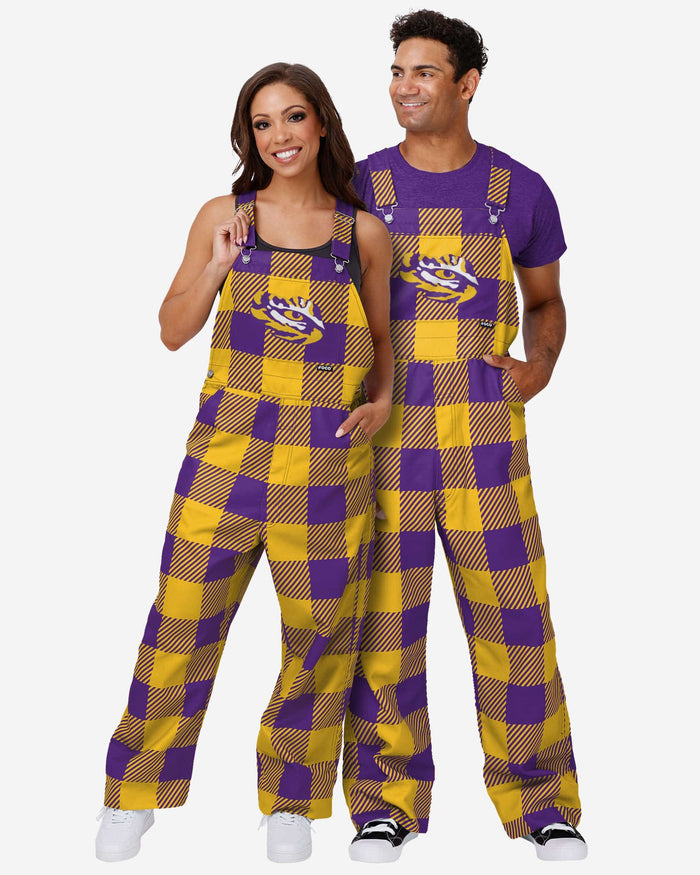 LSU Tigers Womens Plaid Bib Overalls FOCO - FOCO.com