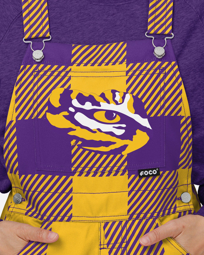 LSU Tigers Womens Plaid Bib Overalls FOCO - FOCO.com