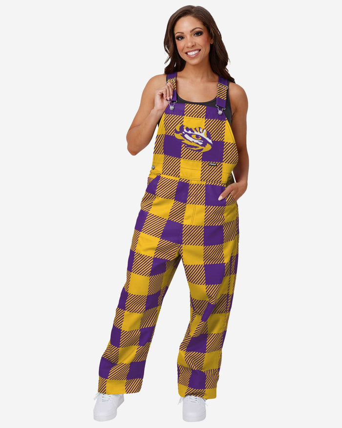 LSU Tigers Womens Plaid Bib Overalls FOCO XS - FOCO.com