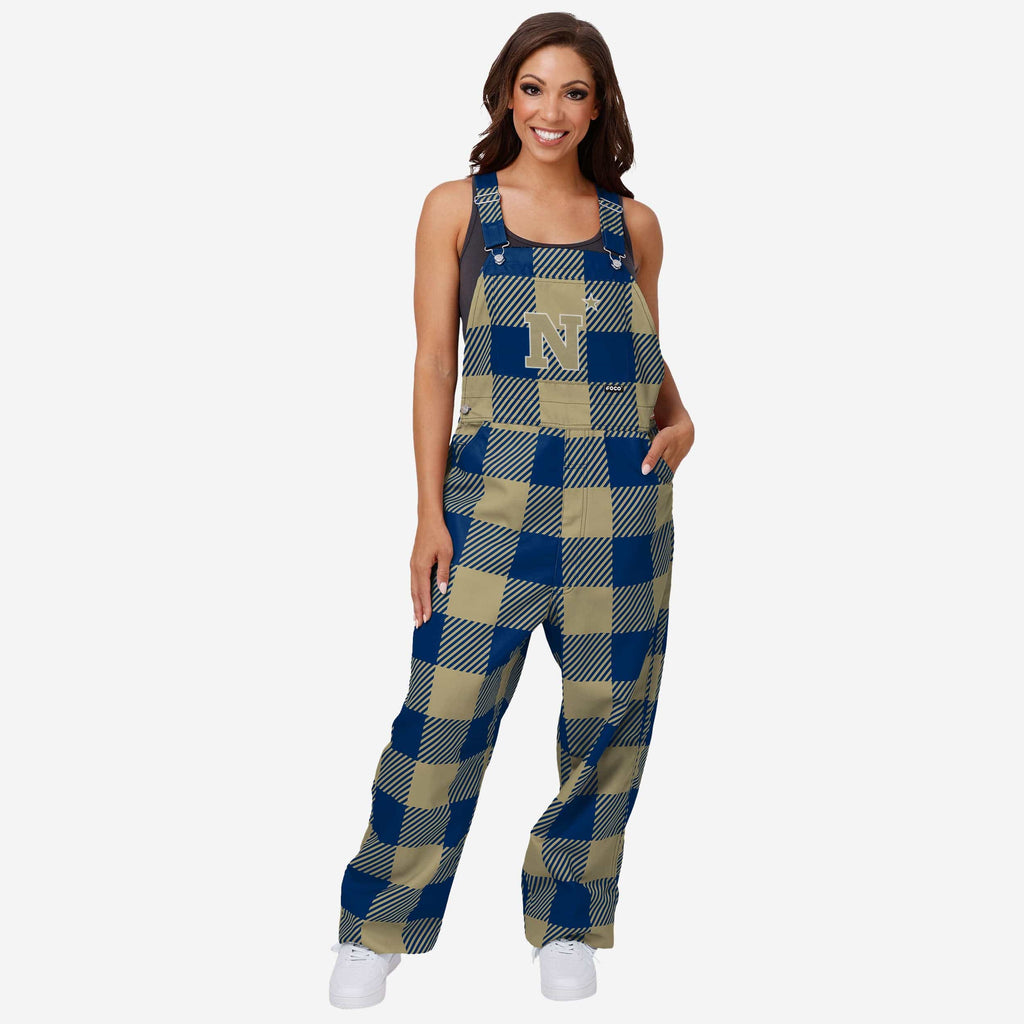 Navy Midshipmen Womens Plaid Bib Overalls FOCO XS - FOCO.com