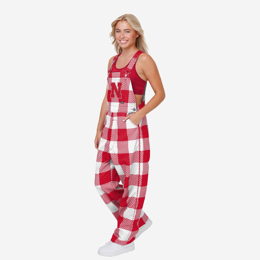 Nebraska Cornhuskers Womens Plaid Bib Overalls FOCO XS - FOCO.com