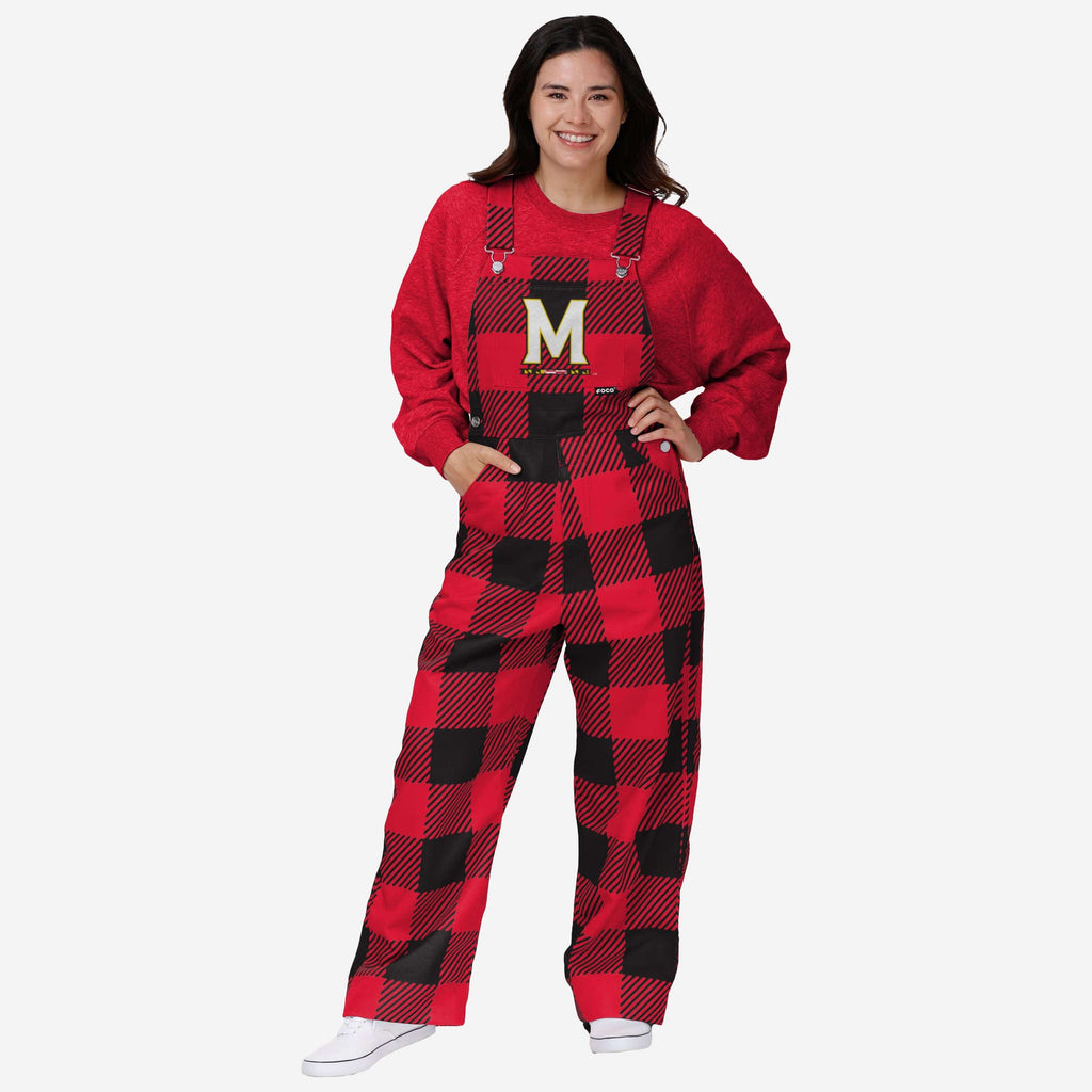 Maryland Terrapins Womens Plaid Bib Overalls FOCO XS - FOCO.com