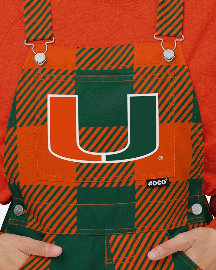 Miami Hurricanes Womens Plaid Bib Overalls FOCO - FOCO.com