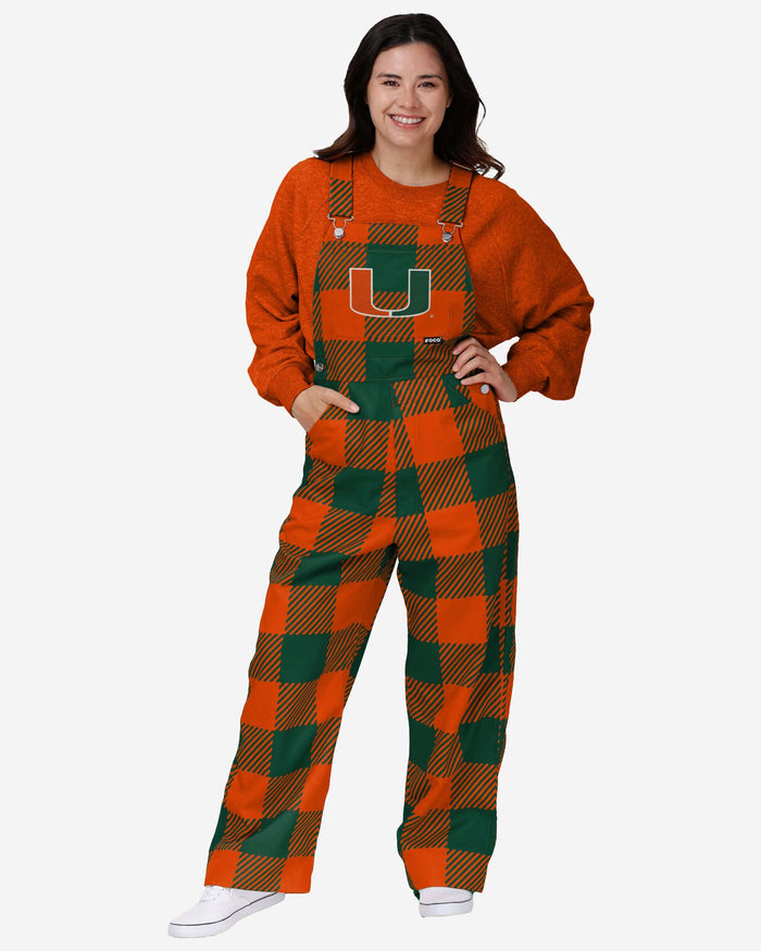 Miami Hurricanes Womens Plaid Bib Overalls FOCO XS - FOCO.com