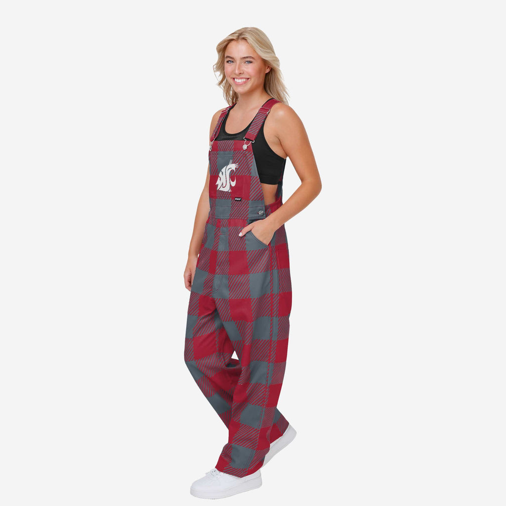 Washington State Cougars Womens Plaid Bib Overalls FOCO XS - FOCO.com