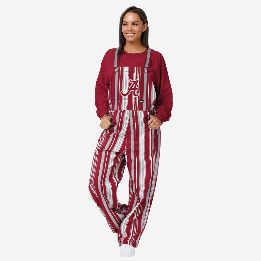 Alabama Crimson Tide Womens Hyper Stripe Bib Overalls FOCO XS - FOCO.com